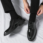 men's matte black patent lace-up derby shoes for formal occasions