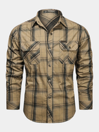 Men's vintage regular-fit shirt in khaki check with a chest front pocket