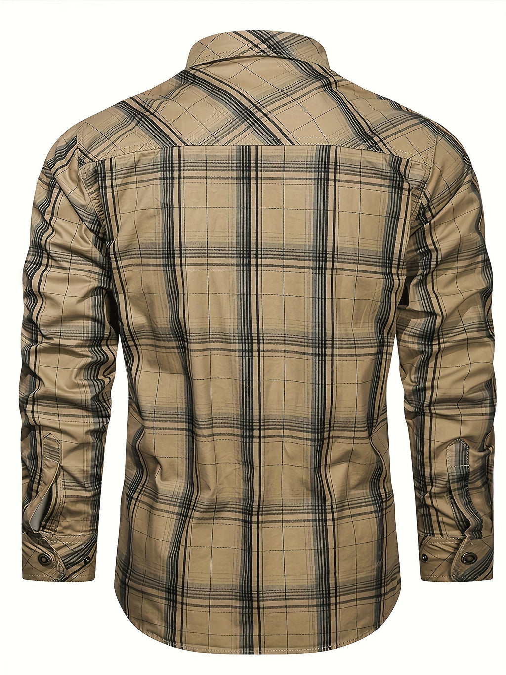 Men's vintage regular-fit shirt in khaki check with a chest front pocket