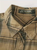 Men's vintage regular-fit shirt in khaki check with a chest front pocket