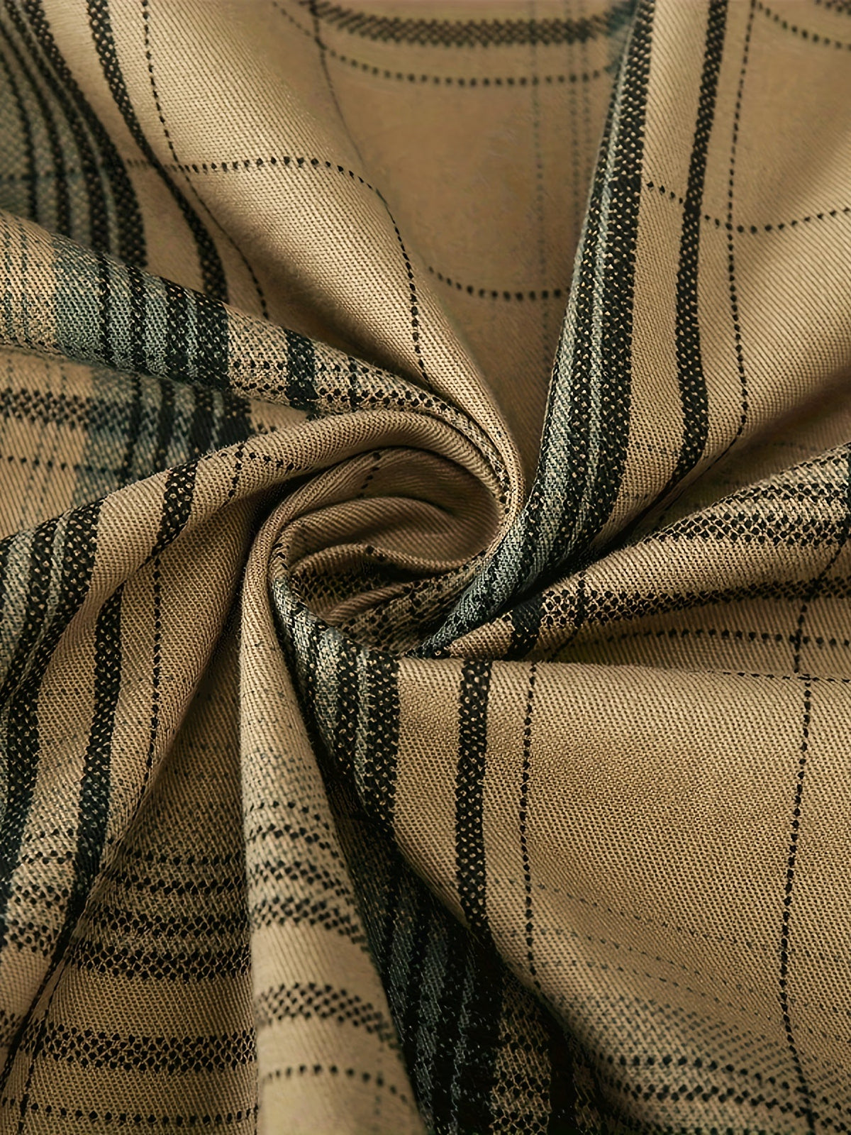 Men's vintage regular-fit shirt in khaki check with a chest front pocket