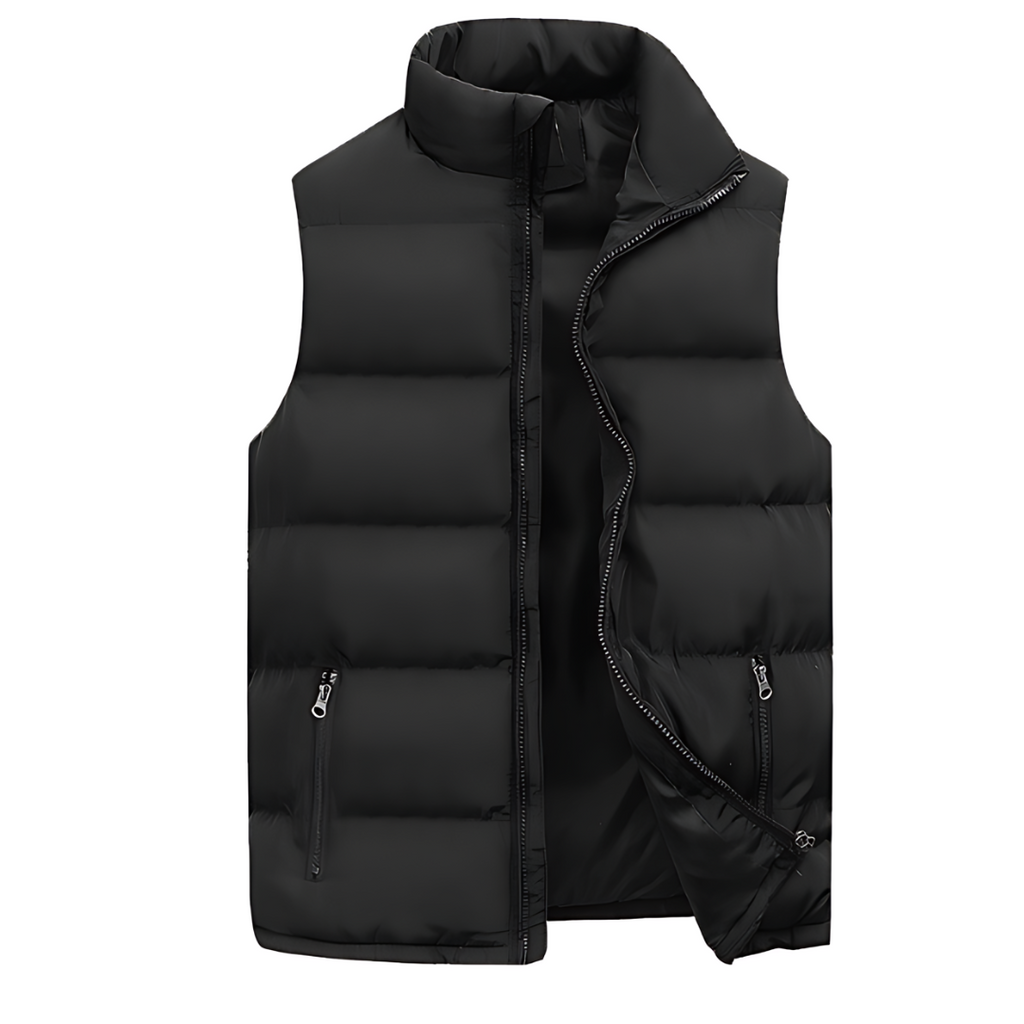 Black quilted padded gilet with front pockets for layering