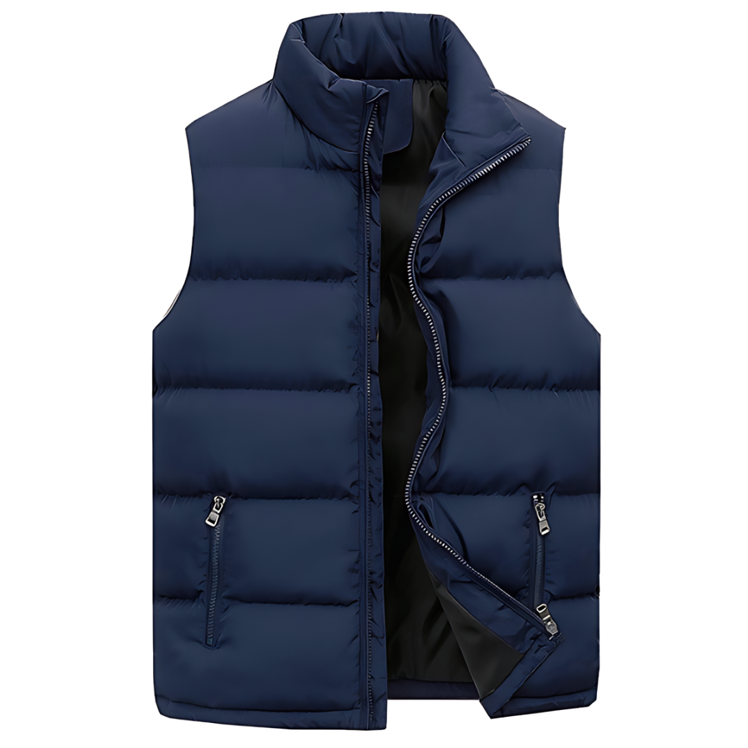Red quilted padded gilet with front pockets for layering