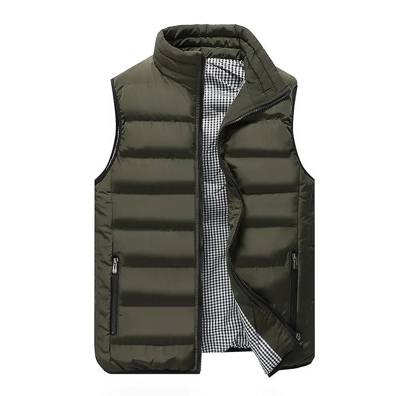 Khaki quilted padded gilet with front pockets for layering