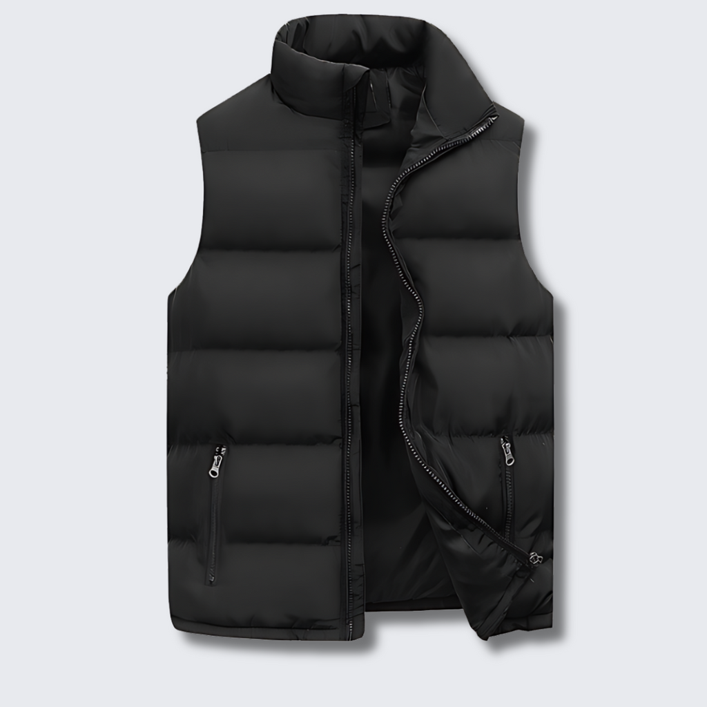 Red quilted padded gilet with front pockets for layering