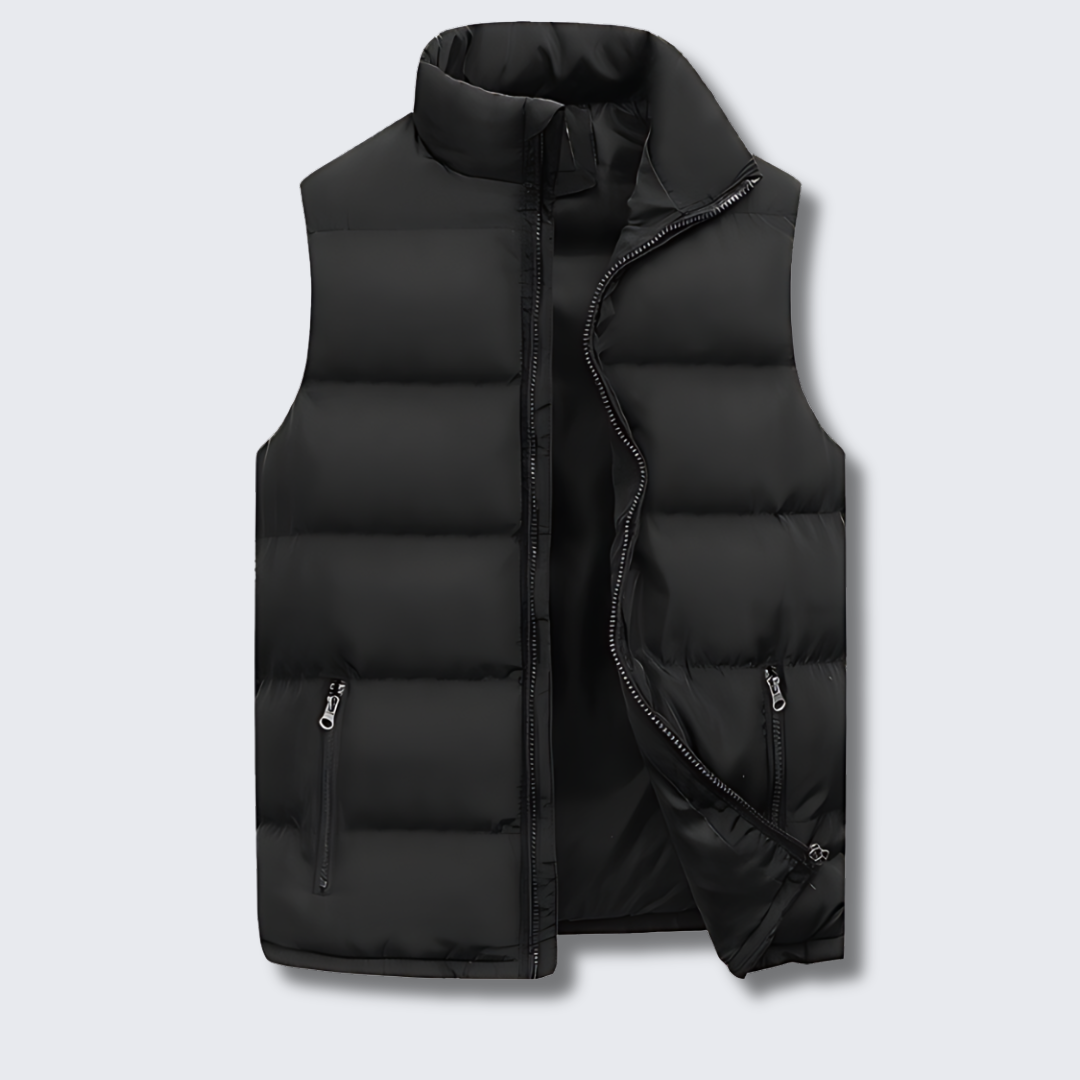 Red quilted padded gilet with front pockets for layering