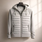 Men's grey quilted zip-up hoodie with an adjustable hood for autumn