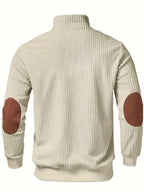Black ribbed half-zip sweatshirt for men, stand collar, autumn style