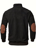 Black ribbed half-zip sweatshirt for men, stand collar, autumn style