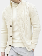 men's white ribbed knit jumper with a wide collar