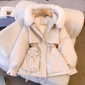 White Casual drawstring waist winter coat for daily wear