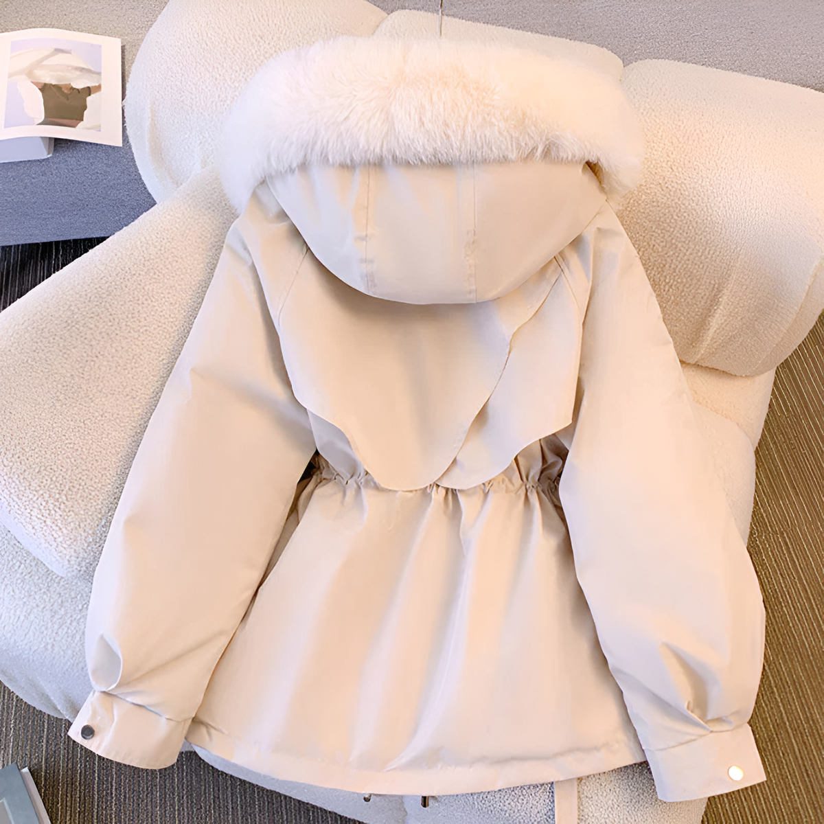 White Casual drawstring waist winter coat for daily wear, product photo