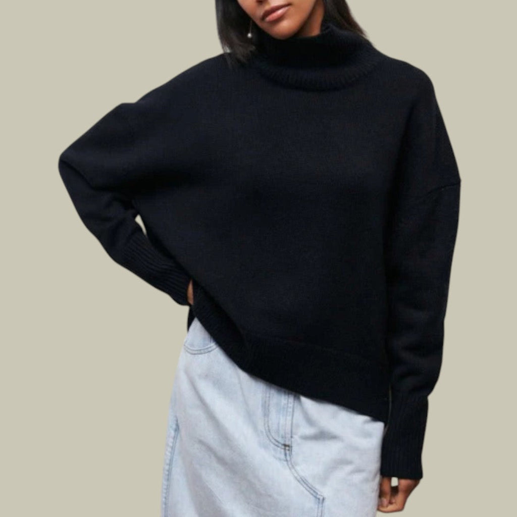 Black Winter oversized turtleneck jumper for cold days