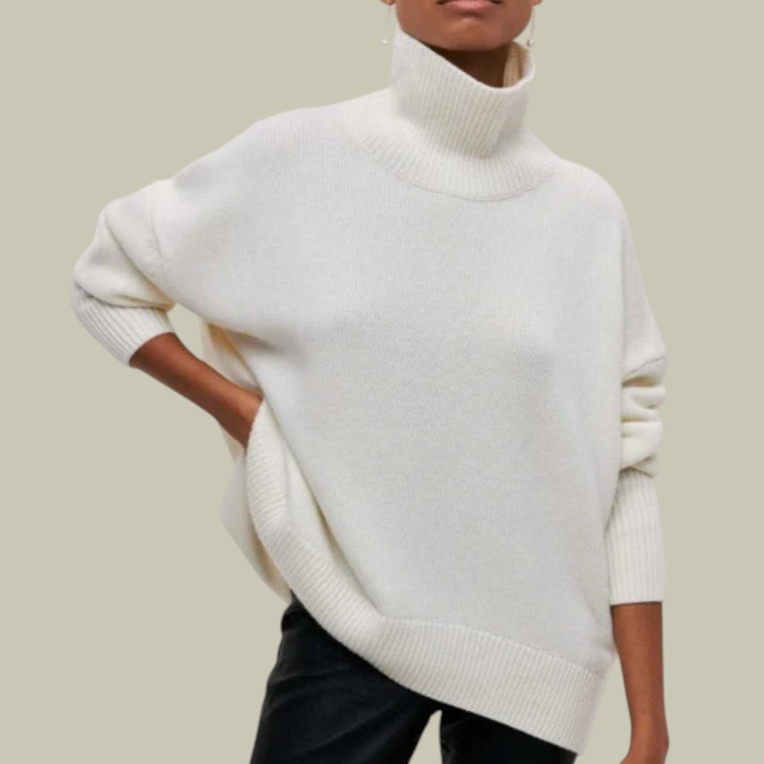 White Winter oversized turtleneck jumper for cold days
