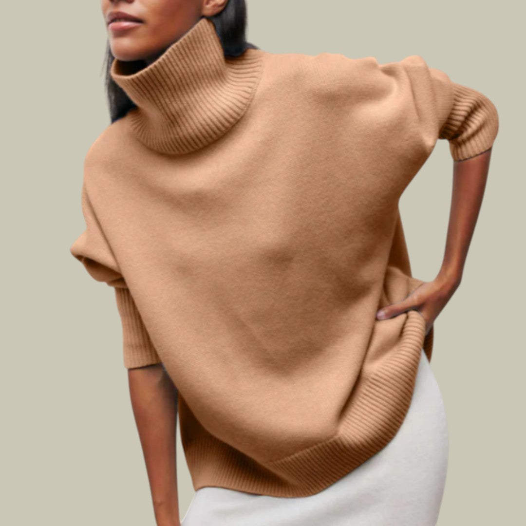 Khaki Winter oversized turtleneck jumper for cold days