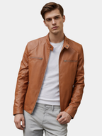 Stand-collar autumn jacket for men in cotton with zip pockets.