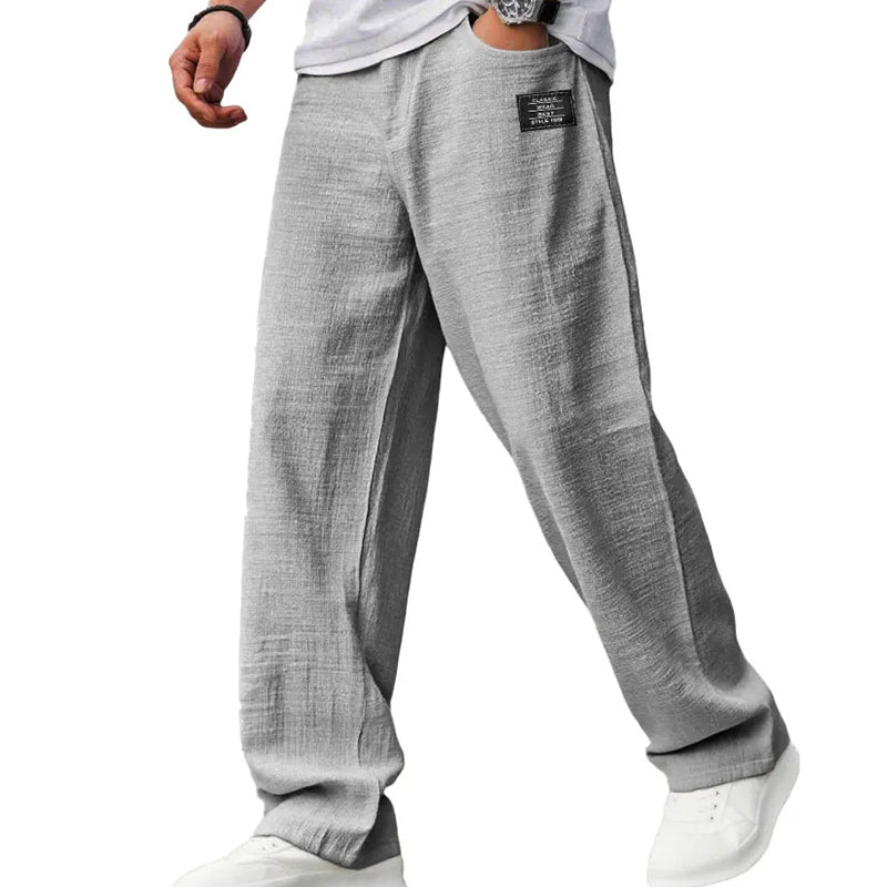 men's grey lightweight straight leg trousers in a relaxed fit