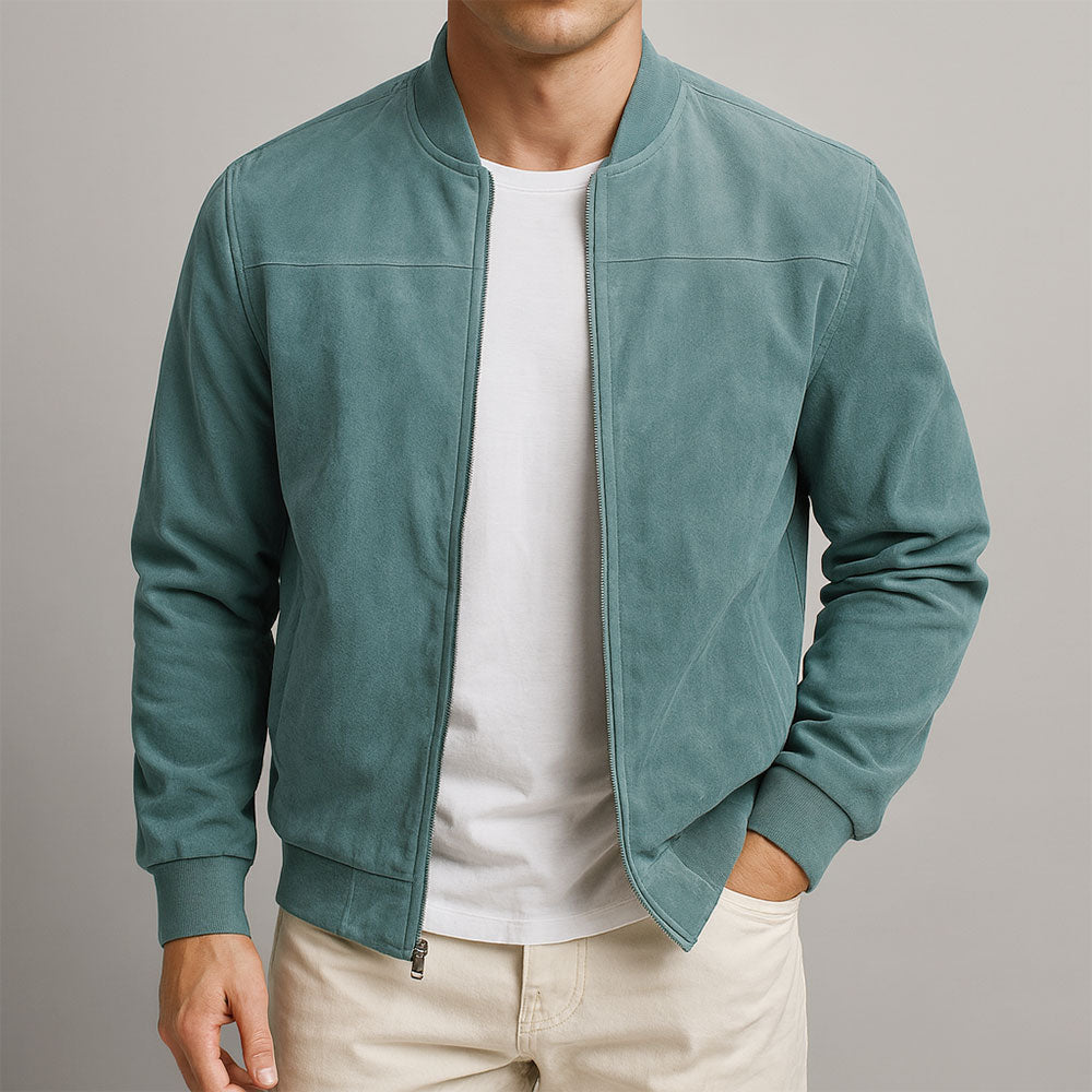 Men's suede-effect jacket in blue with structured shoulders