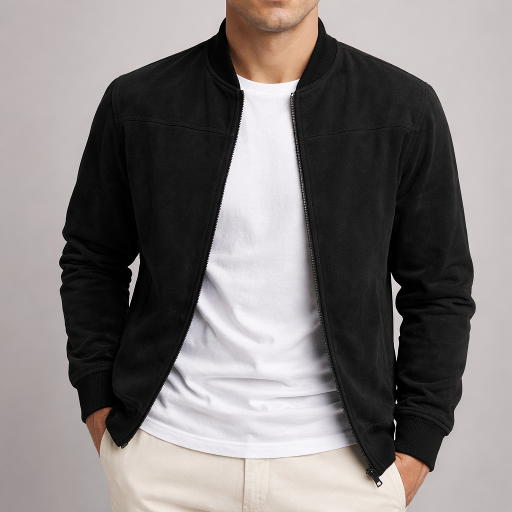 Men's suede-effect jacket in black with structured shoulders
