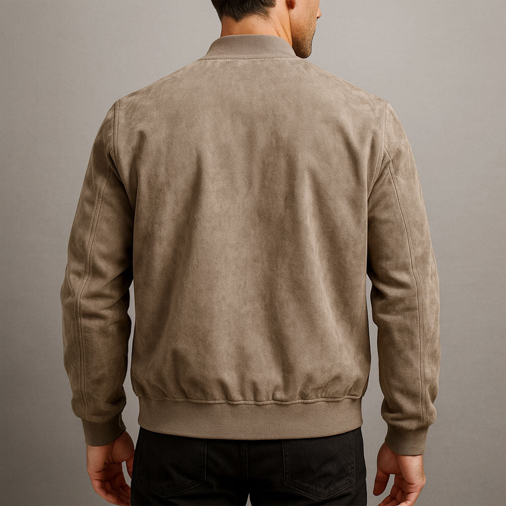 Men's suede-effect jacket in brown, back view