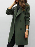 Olive Green Double-breasted longline winter coat for cold days