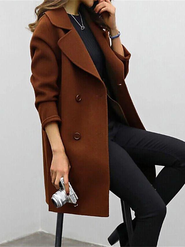 Brown Double-breasted longline winter coat for cold days