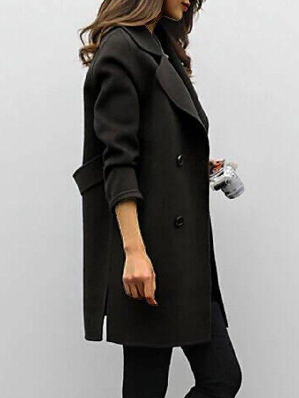 Black Double-breasted longline winter coat for cold days