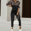 Black printed quarter-zip tracksuit set in a relaxed fit for women