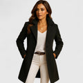 Black Notch lapel slim fit long coat with button-up overcoat