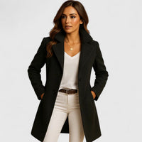Bonnie | Women's Notch Lapel Slim Fit Long Coat, Button-Up Overcoat