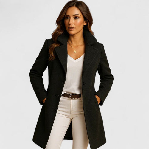 Black Notch lapel slim fit long coat with button-up overcoat