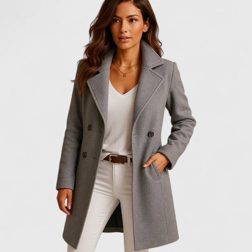 Grey Notch lapel slim fit long coat with button-up overcoat