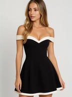 Black Off-shoulder sweetheart fit-and-flare evening dress, product photo