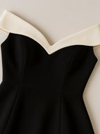 Product photo of the black off-shoulder sweetheart fit-and-flare evening dress