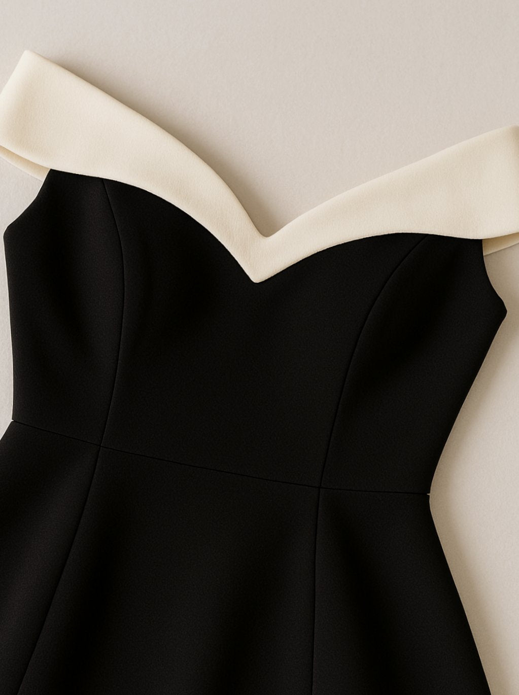 Product photo of the black off-shoulder sweetheart fit-and-flare evening dress