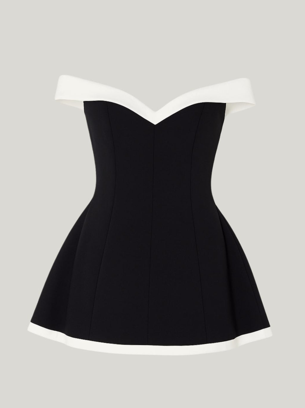 Black Off-shoulder sweetheart fit-and-flare evening dress shown in a product photo