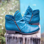 Black Ruched side-zip leather ankle boots for autumn, product photo