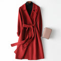 Burgundy Belted wrap a-line long winter coat for cold days