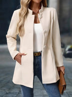Cream Wool blend mid-length stand-collar coat