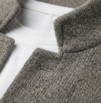 men's beige textured knitted blazer with a mandarin collar