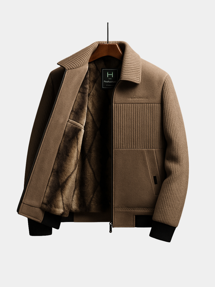 Men's insulated fleece-lined zip jacket with ribbed cuffs and pockets