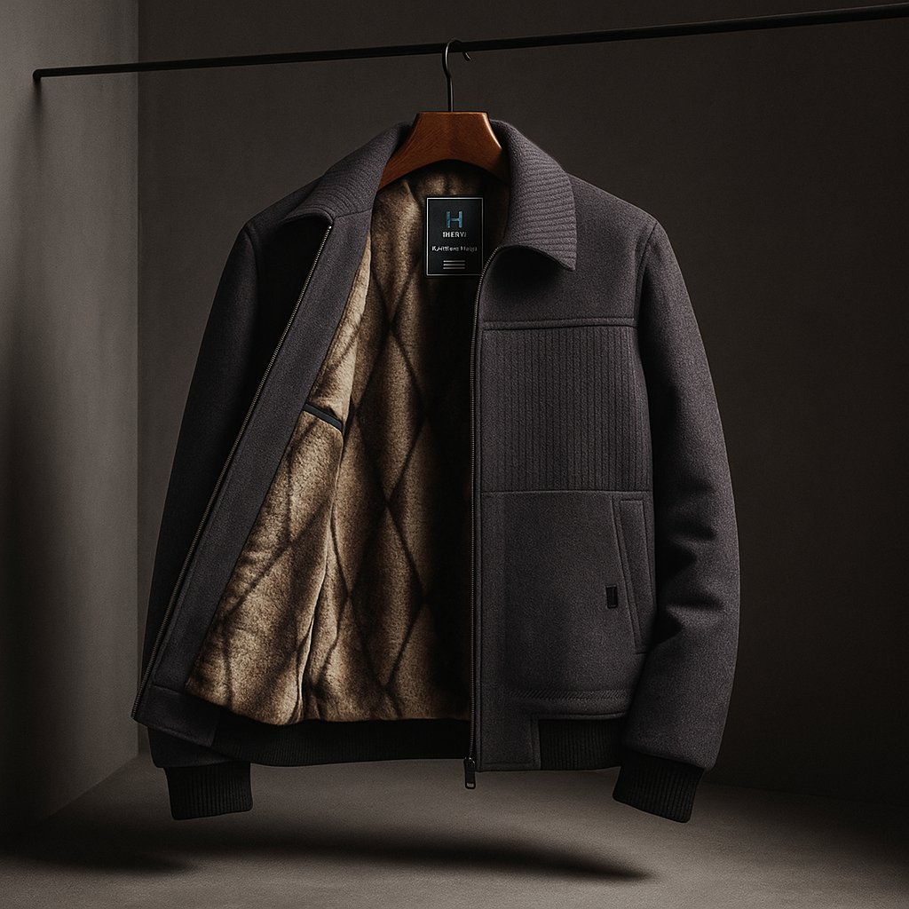 Men's insulated fleece-lined zip jacket with ribbed cuffs and pockets