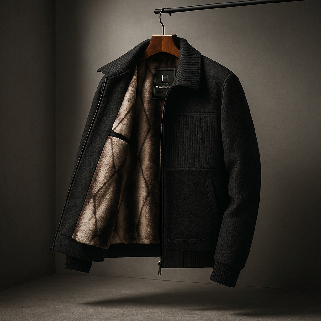 Men's insulated fleece-lined zip jacket with ribbed cuffs and pockets