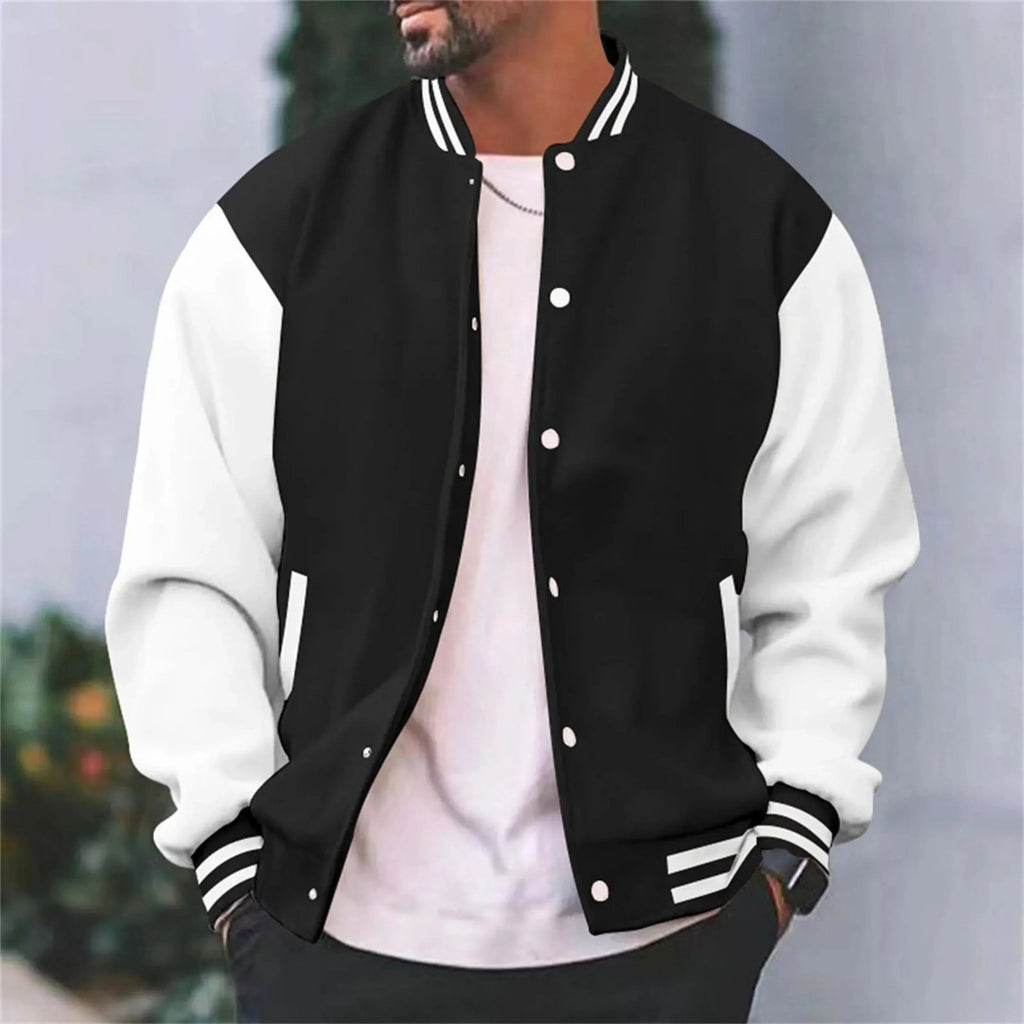 Black lightweight varsity bomber jacket with ribbed trim