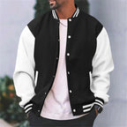 Black lightweight varsity bomber jacket with ribbed trim