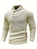Men's shawl collar knitted jumper in beige with a button placket
