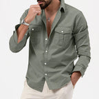 men's army green non-iron cotton blend button-up shirt with a crease-resistant finish