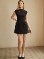 Black Cap-sleeve formal mini dress for evening events