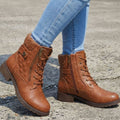 Brown Quilted lace-up side-zip ankle boots for winter