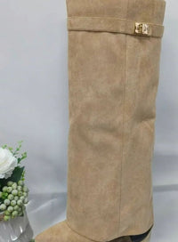 Odette | Women's Suede Pointed-Toe Buckle Thigh-High Boots